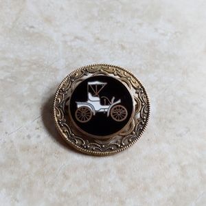 Vintage Ford Model T B&W Enamel Goldtone Brooch Pin